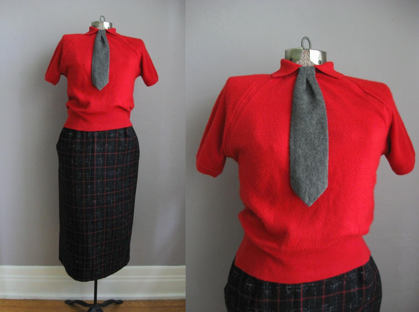 1950s Red Sweater with Tie