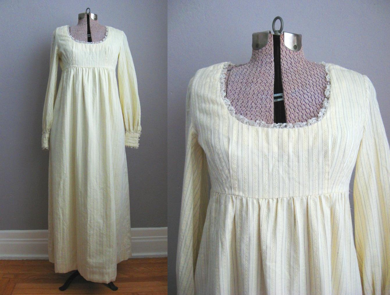 1960s Regency Inspired Yellow Cotton Gown