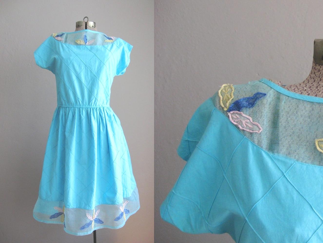 1980s Robin's Egg Blue Cotton Organdy Sun Dress
