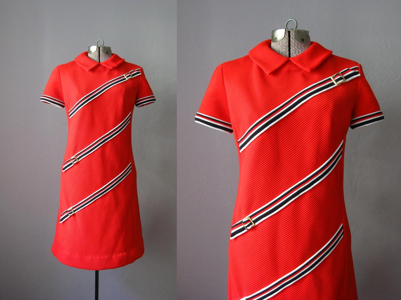 1960s Red Mini Dress Navy Stripe