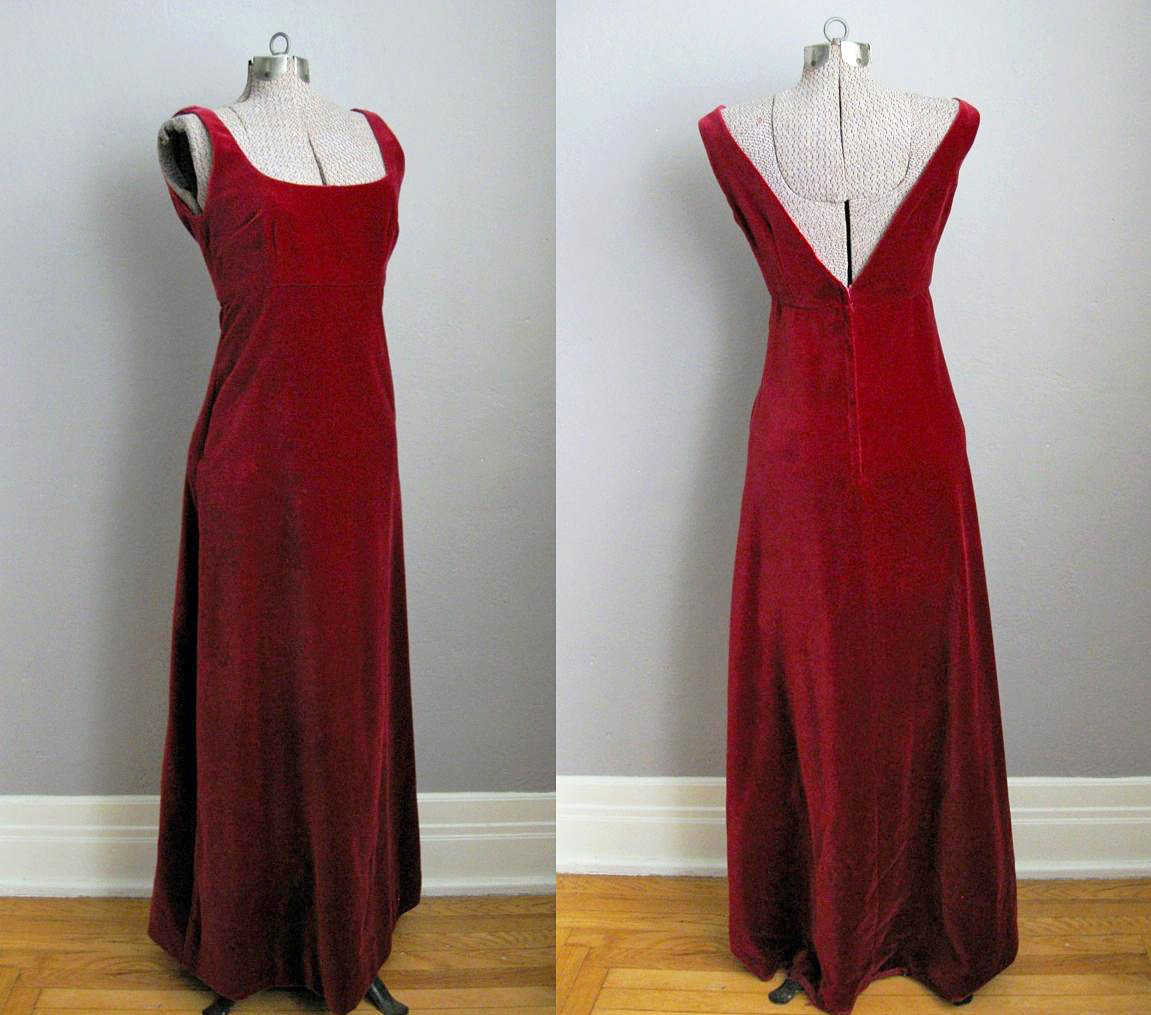 1960s Red Velvet Evening Gown