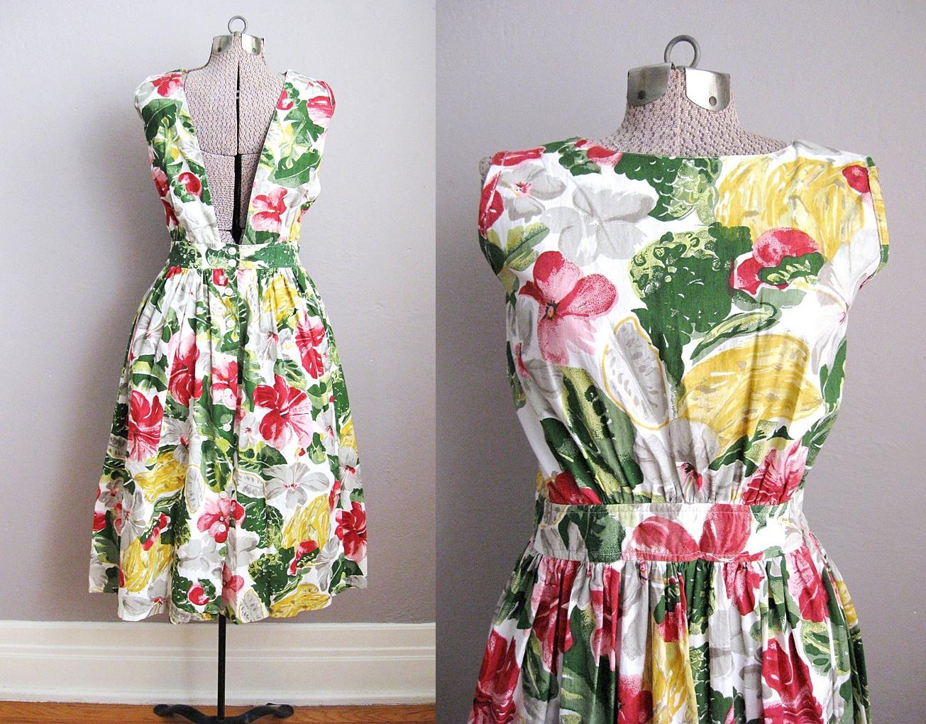 1950s Style Sun Dress Large Floral Print