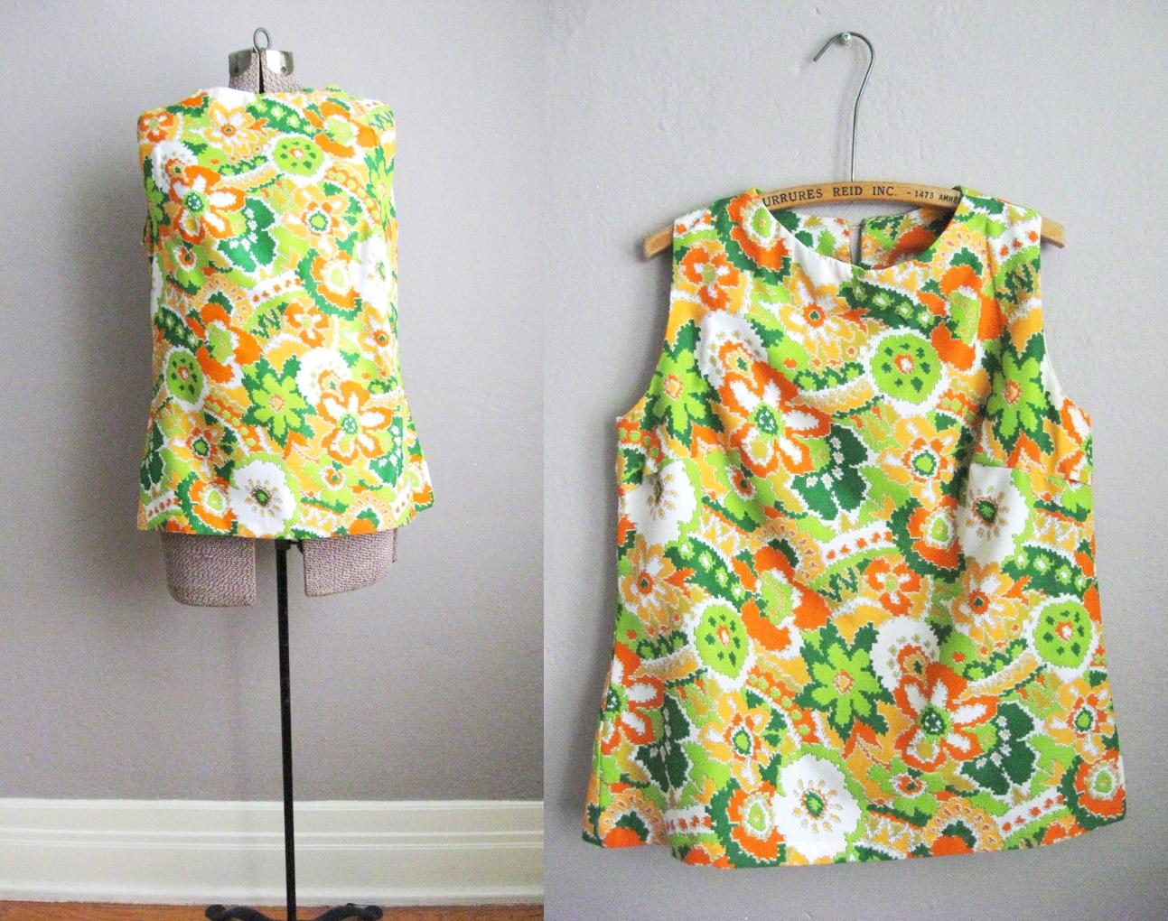 1960s Top Psychedelic Print Sleeveless Blouse