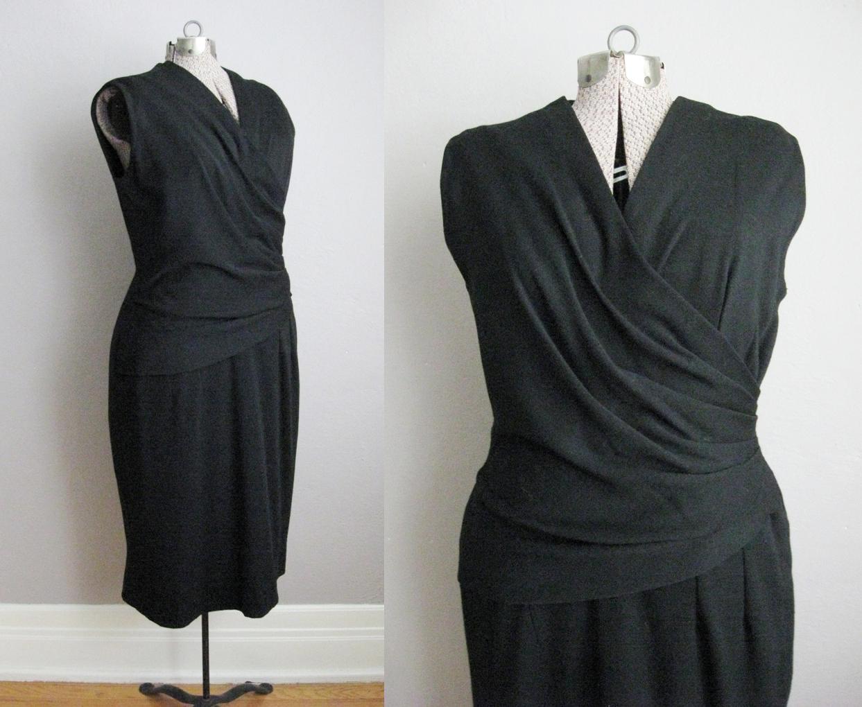 1950s Black Jersey Wiggle Dress