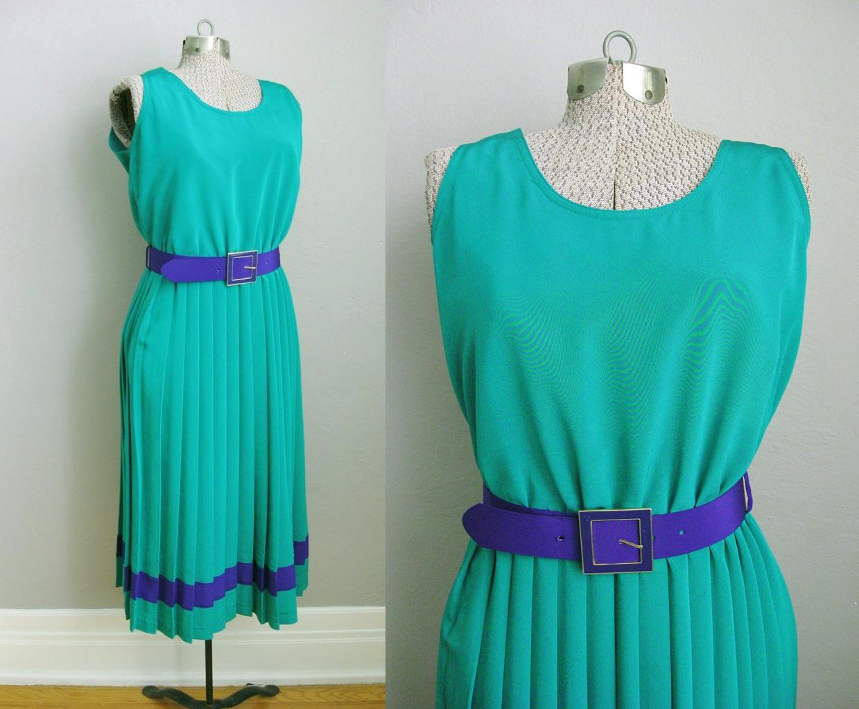 1980s Farouche Torquoise Belted Dress